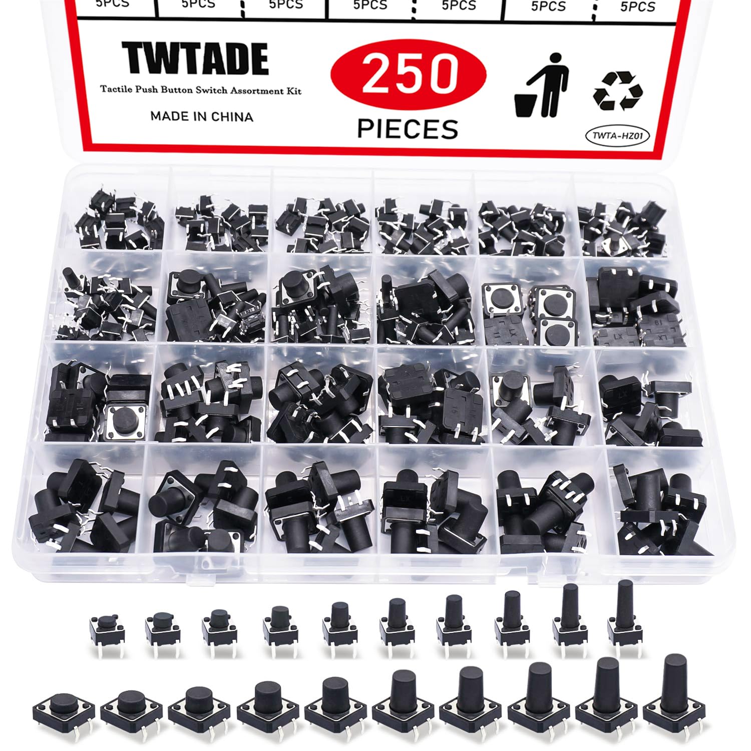 TWTADE 250PCS 4 Pin Momentary Micro Tactile Push Button Switch 20